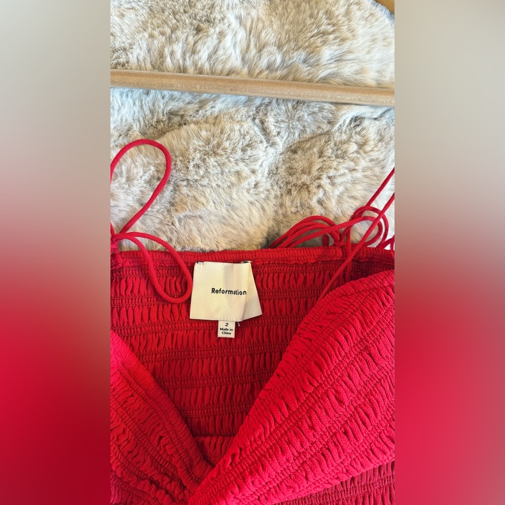 Reformation Janessa Red Ruched Mini Dress - Picture 12 of 15